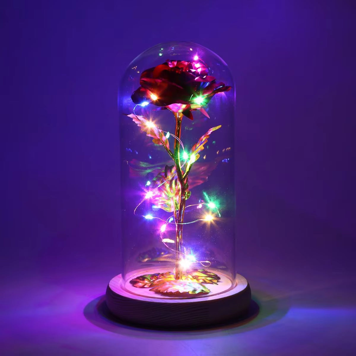 Rose Light Artificial Galaxy Rose Lamp with Butterfly and Colorful LED Rose Flowers in Glass Battery Powered Gifts for Wedding